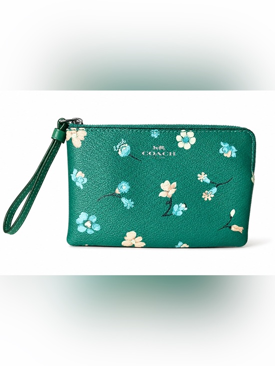 Coach Handbags - EUC Coach Green Floral Wristlet Clutch